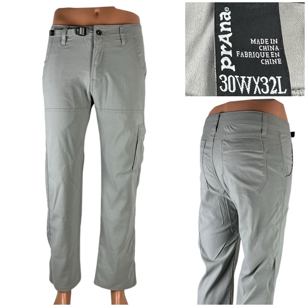 prAna Mens 30 X 30 (actual) Pants Stretch Zion Charcoal Gray Nylon Stretch